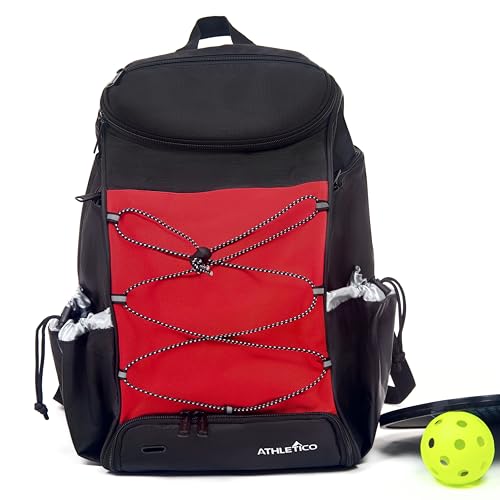 Athletico 35L Pickleball Backpack - Pickleball Bags for Men or Women Includes Pickleball Ball Holder (Red)
