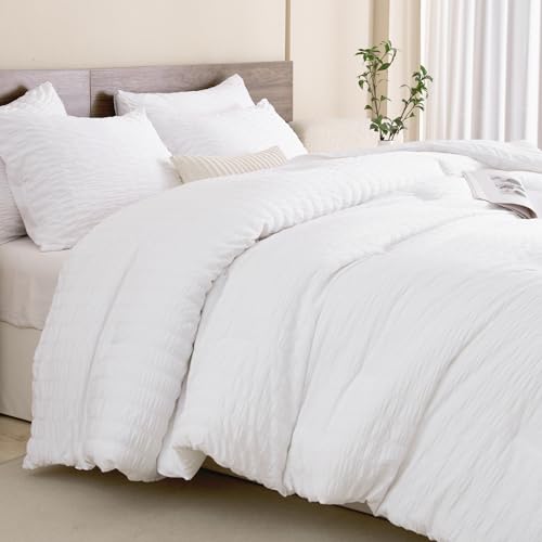 Andency SEERSUCKER WHITE K King Size Comforter Set White, 3 Pieces Seersucker Bedding Comforter Sets thumb #8