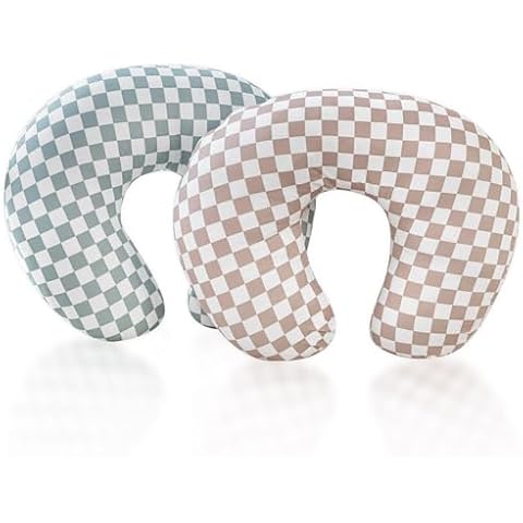 DILIMI 2 Pack Nursing Pillow Cover, Stretchy Removable Case for Breastfeeding Pillows, Ultra Soft Comfortable Slipcover for Baby Girl and Boy, Green and Brown Checkered Cover