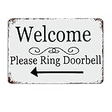 Welcome Sign Please Ring Doorbell Arrow Metal Sign With Quotes - Motivational Wall Art Rustic Decorations for Living Room Kitchen - Hanging Wall Sign Housewarming Gift 8x12 Inch