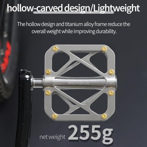 Ikuos Mountain Bike Pedal Full Titanium Body Road Bike Pedal Large Platform Pedal With 3 Sealed Bearing Anti-Skid Pedal Bicycle Pedals Of 9/16 Inch thumb #5