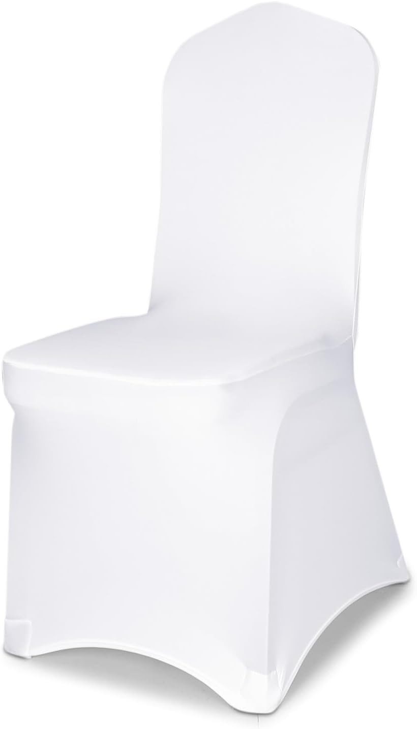 JQinHome Stretch Wihte Chair Covers 100 Pcs, Washable Spandex Chair Covers for Party, Wedding, Banquet, Dining, Celebration Decor (White,100 PCS)