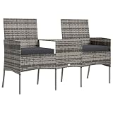 HFXHIJXQ 2-Sitzer Gartensofa mit Teetisch Polyrattan Rattansofa Outdoor Sofa Set inkl. Sitzkissen 151x61x85 cm Sitzgruppe für Garten Terrasse Balkon Anthrazit Dunkelgrau