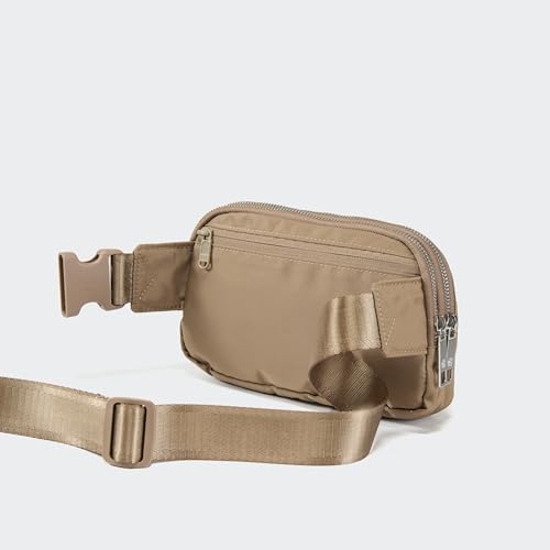 Image of Pander Everywhere Belt Bag for Women, 5 Zipper Pockets Nylon Crossbody Fanny Pack Purse (Gray Brown)