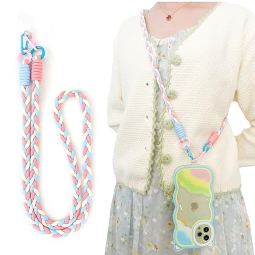 [ENZE] エネゼ スマホストラップ ハンドメイド ストラップホルダー ロング ショルダーストラップ スマホ用 マカロン限定色 携帯用 全機種対応 1個入り (ピンク－／ホワイト／ブル)