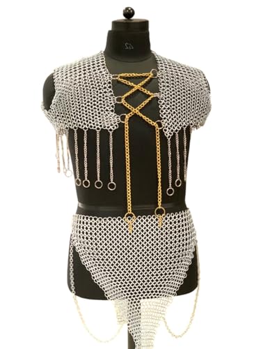 Medieval Armor Lady Iron Chainmail Corset Chainmail Skirt With Top-Brave Lady Armor Costume-Female Unique Fashion Chainmail Corset Perfect For LARP, Cosplay Event, Fantasy & Halloween Party Costume