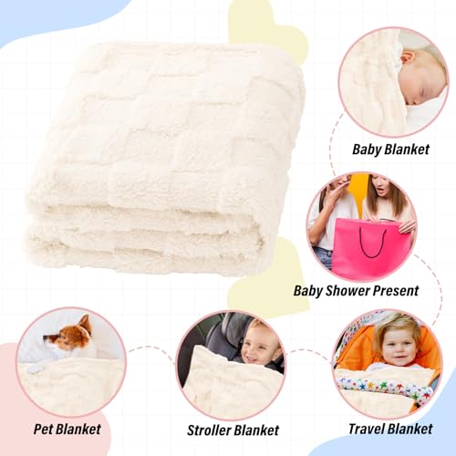 Plush Soft with Square Checkered Baby Blanket,Fleece Infant Toddler Blankets for Girls Boys,Warm Lightweight Breathable Newborn Receiving Blankets for Crib Stroller 30"×39"(Beige,Square) - Thumbnail 6