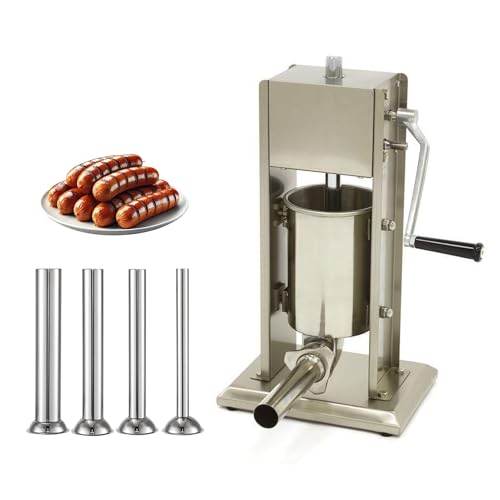 Poussoir à Saucisses Manuel Vertical 3L – Acier Inox – 4 Tubes de Remplissage – 2 Vitesses – Idéal pour Saucisses et Merguez – Usage Professionnel et Domestique