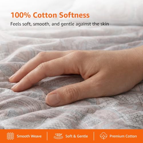 Image of Amazon Basics - 100% Cotton Fitted Bedsheet | 144TC |Fitted King Bed Sheet with 2 Pillow Cover|Soft Cotton | Geometric Print | 78 Inch x 72 Inch - 8 Inch Drop, Brown