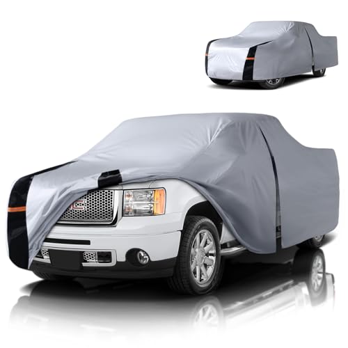 Image of Multi-Layer GMC Sierra Truck Cover, Custom fit Sierra 2002-2026 Double /Extended /Crew Cab SB(5.7'-6.6') Car Cover Waterproof All Weather, Full Exterior Cover Rain Wind and UV Protect with Door Zipper