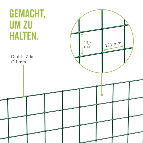 Alberts 614508 Schweißgitter | verschiedene Höhen - wahlweise in verschiedenen Farben | grün | Maschen 12,7 x 12,7 mm | Höhe 50 cm | Länge 5 m