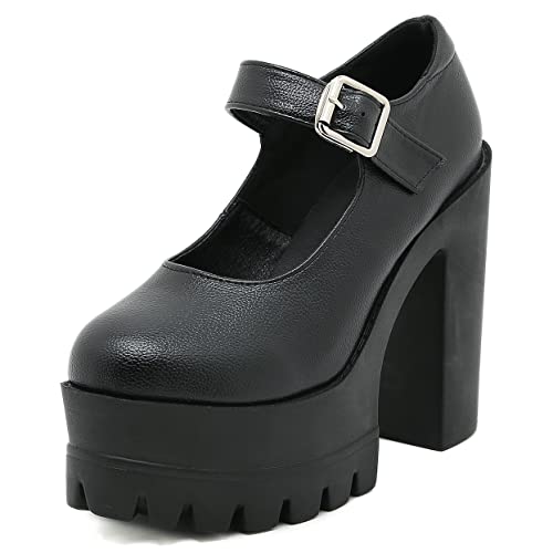Betastella Women's Platform Mary Janes Chunky High Heel Buckles Punk Goth Pumps3