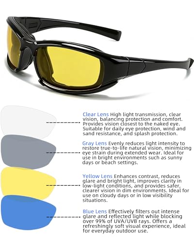 YUNGLIDE 4 Pairs Motorcycle Glasses Set