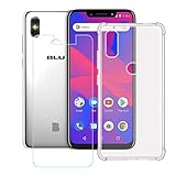 FZZ Transparent Case + Tempered Glass for BLU R2 Plus 2019, Screen Protector Protective Film and Gel Flexible TPU Soft Cover Silicone Protection Shell for BLU R2 Plus 2019 (6.2')