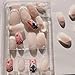 French Tip Press on Nails Short Square Cute Fake Nails with Cartoon Design French Nails Tips Full Cover Glossy Stick on False Nails for Women Party DIY Decor 24Pcs