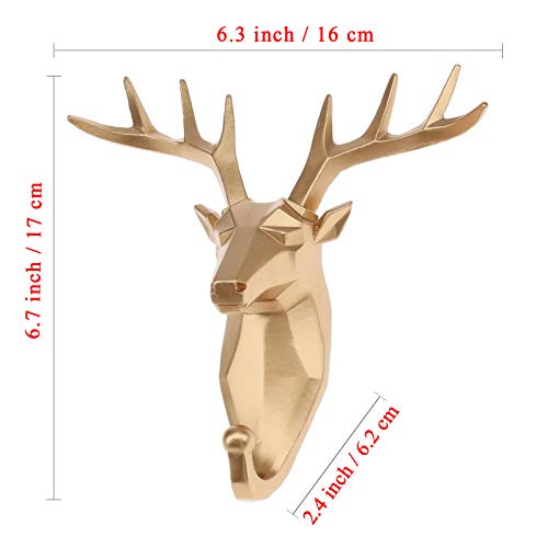 Kepfire Elegant Wall Art Cartoon Bedroom Christmas Hook Mural Home Decoration Creative Animal Gold Deer Head Coat Bag Key Cap Punch-Free Hanging Resin Nordic Style #TOP5