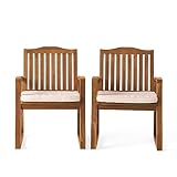 Christopher Knight Home Della Acacia Wood Outdor Dining Chairs, 2-Pcs Set, Teak Finish With Rustic Metal