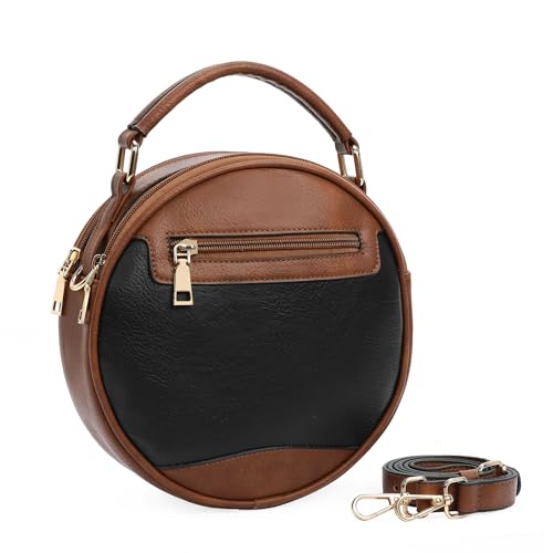 GOIACII Top-Handle Crossbody Bags for Women Soft Leather Trendy Purse Circle Handbags Small Black Brown