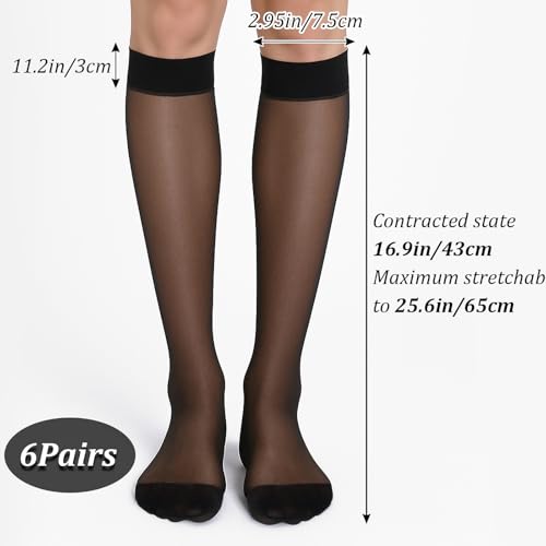 Image of 6 Pairs Sheer Knee High Stockings for Women,Black Nylon Knee Highs, Hose Hosiery Stockings