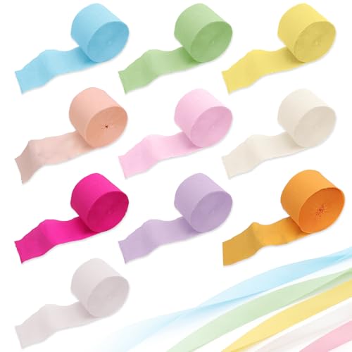 Foonary - 10 rollos de papel crepé en colores pastel surtidos - Cinta crepé flexible de 4,5 cm x 25 m, papel suave para decorar fiestas, bodas, cumpleaños y serpentinas (10 tonos suaves)