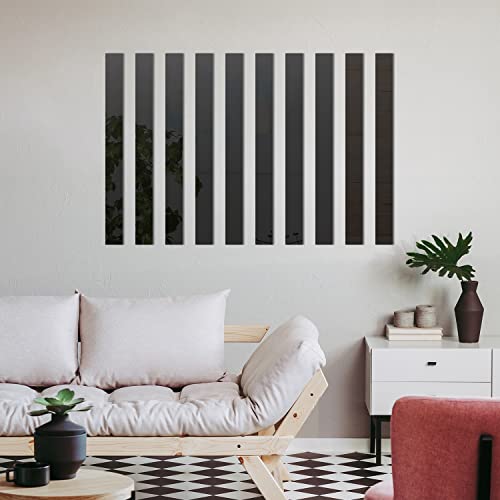 Image of EHKO Glass Mirror Tiles,2''X20'' Mirror Tiles Self Adhesive Stripe Wall Mirror Stickers Removable Long Acrylic Frameless Rectangular Mirror Sheets For Home Living Room Bedroom DIY Decor(10Pcs)(Black)