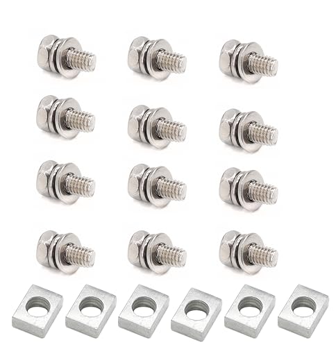 cSeao 12-Pack M6 x 10mm Motorcycly Battery Terminal Bolts Square Nuts, 304 Stainless Steel