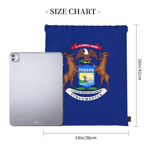 BREAUX Michigan State Flag print Leisure drawstring backpack, fitness bag, foldable fit for sports travel and daily use4