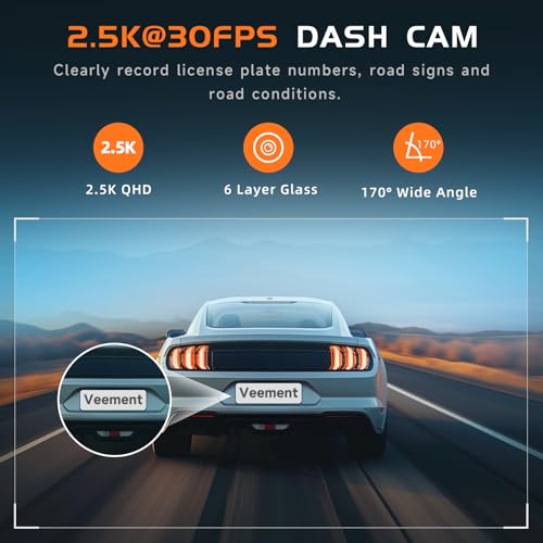 Veement Dash Cam Front 2.5K: Veement Mini Dash Cam For Cars, 1440P Car Camera With App thumb #1
