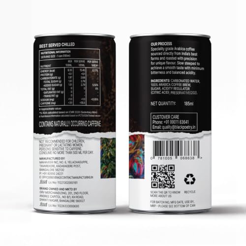 Image of Black Poetry Sparkling Coffee Variety Pack of 3 - 185ml Each | 1 Each of Classic Twisted, Orange Spiked & Chocolate Fused Flavours | 100% Arabica Cold Brew | Ready-to-Drink Black Coffee | Low Sugar