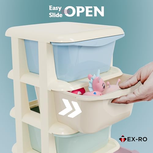Image of TEX-RO Modular Drawer Storage Organizer | Plastic Chest of Drawers for Kitchen Storage Cabinet | Multi-Layer Storage Drawer Cabinet & Drawers Organisers for Home, Office, Kids(Cream, 4 Layer)