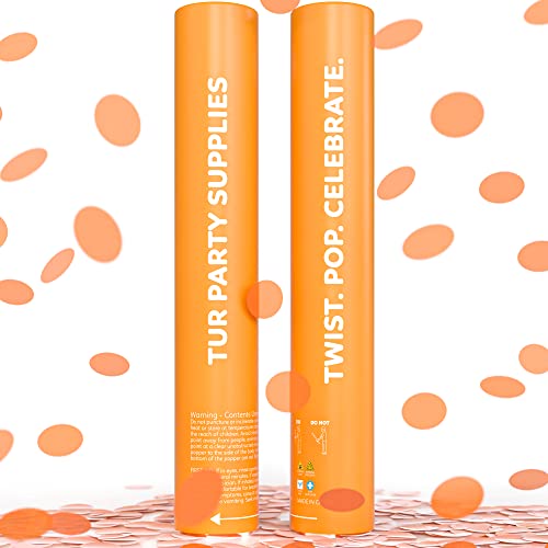 2 Pack Confetti Cannon Confetti Poppers | Biodegradable Orange Confetti | TUR Party Supplies | Launches Up to 25ft | Giant (12 in) | Party Poppers for Graduation, Birthdays, Weddings, and Memorial Day