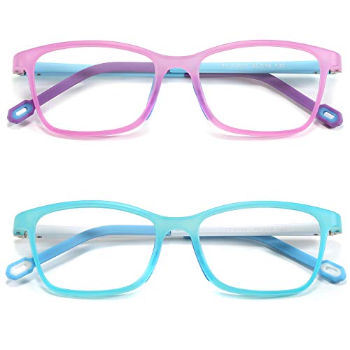 MARIDA Kids Blue Light Brille, Square Flexible TR90 Frame Blue Light Brille, Anti Blue Light Anti Eyestrain Anti Glare & Anti UV Blue Light Brille für Kinder von 3-12 Jahren Blau + Lila Cover