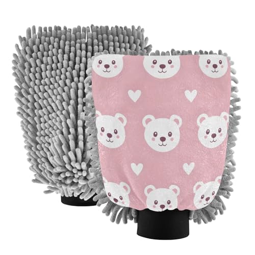 STAYTOP Cute Animal Car Wash Mitt Microfiber, 2Pcs Scratch Free Lint-Free, Premium Chenille Microfiber Mitt Car Wash Brush-L