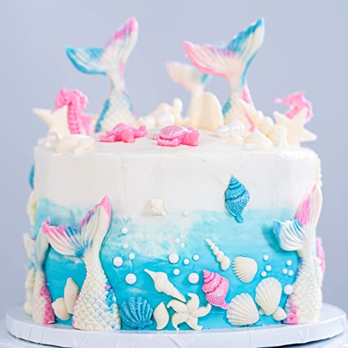 Mermaid Silicone Mold Marine Fondant Cake Mold 6 Pieces Mermaid Tail Chocolate Candy Soap Resin Polymer Clay Mold Seashell Seaweed Seahorse Sea Turtle Silicone Baking Mold #TOP1