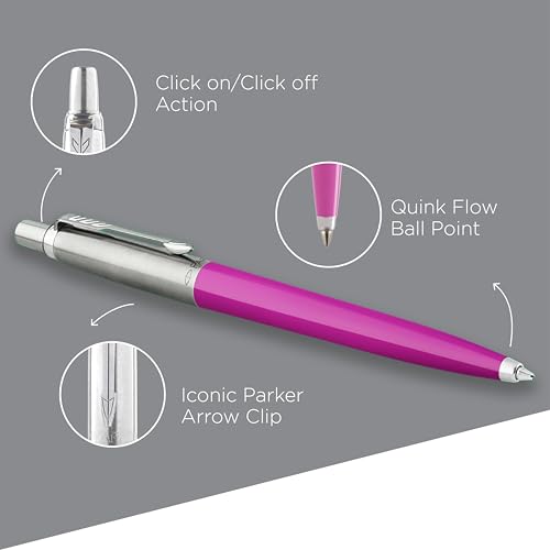 Image of Parker Jotter Standard Chrome Trim Ball Pen and Notebook, Magenta Body, Blue Ink, Fine Point - Ideal Gift Set for Professionals and Students