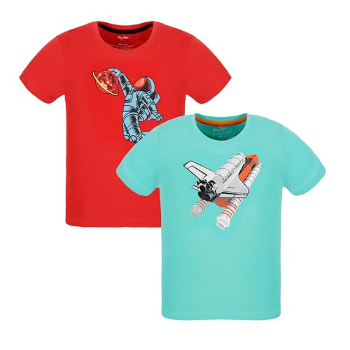 My Bow 2Pack Round Neck Spacecraft and Astronaut Tshirts, (Cotton, Ages 4-14 Years)