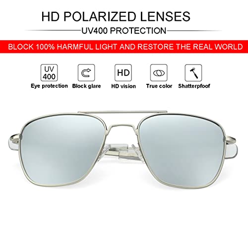 Image of JOVAKIT Men's Polarized Aviator Sunglasses Retro Military Style Pilot Sun Glasses Bayonet Temples UV400 Protection