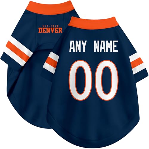 Image of Denver Dog Clothes Jersey Style Personalized Pet T Shirt with Custom Name Number for Small Medium Large Dogs