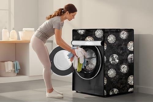 Image of Stylista Waterproof Front Load Washing Machine Cover Compatible for Haier 8 kg, Analog Pattern Black
