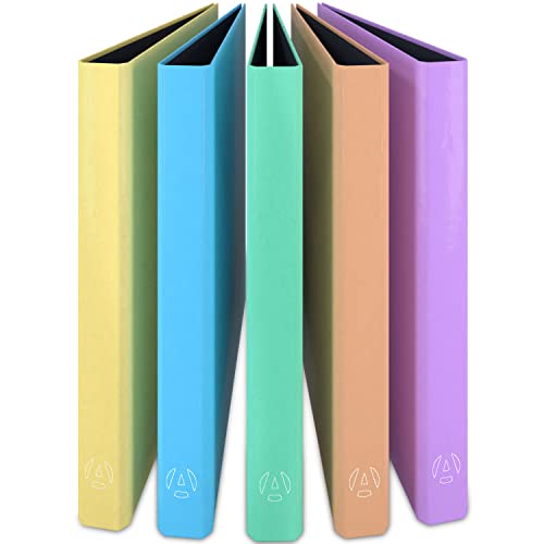 ACROPAQ - 5 x Ringbuch A4 - Schmal, 5 Pastell Farben, 2 Ringe - Ringordner A4 schmal, Ringmappe A4, Ringordner, Ringhefter, Aktenordner, Ordner - Pastell - B42032 Cover