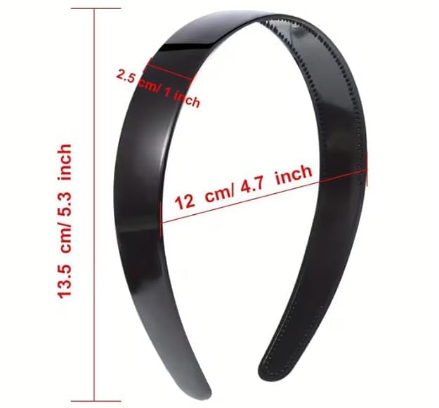 Image of Truvic Black Hair Bands for Women & Girls - Set of 6, Glossy Finish, Assorted Widths, Non-Slip Headbands for Makeup, Sports, School, Office & Hair Styling Accessories