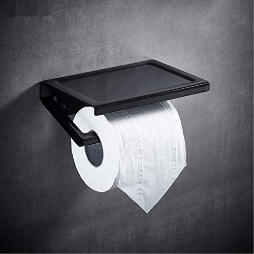Wall Mounted Black Toilet Paper Holder Tissue Roll with Phone Storage Shelf Bathroom Accessories