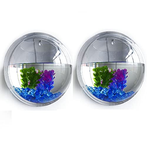 Toyfun 2Pcs Wall Hanging Fish Tank Wall Mounted Transparent Acrylic Fish Bowl Bubble Aquarium Bowl Fish Tank Aquarium For Home Decor #TOP26