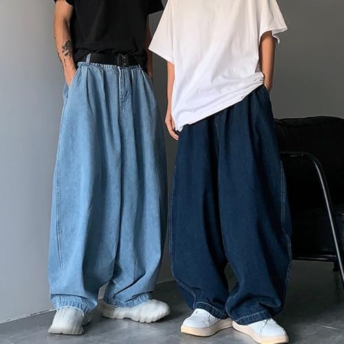 DGHM-JLMY Men's Retro Plus Size Casual Wide-Leg Jeans Baggy Hip Hop Streetwear Denim Pants Elastic Waist Loose Fit Jeans2