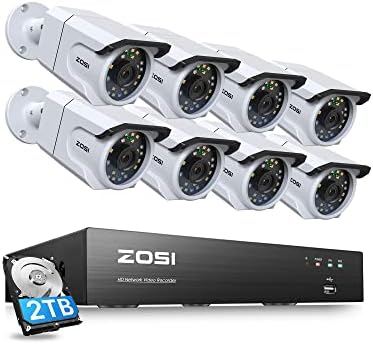 ZOSI 8CH 4K PoE Home Security Camera System with Audio,8MP 8CH H.265+ NVR with 2TB HDD,8pcs 4K 8MP Outdoor Indoor PoE IP Cameras,Color Night Vision,Human Detection,Smart Light Alarm,24/7 Recording