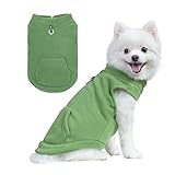 EXPAWLORER Fleece Autumn Winter Cold Weather Dog Vest Harness Clothes with Pocket, Green Medium