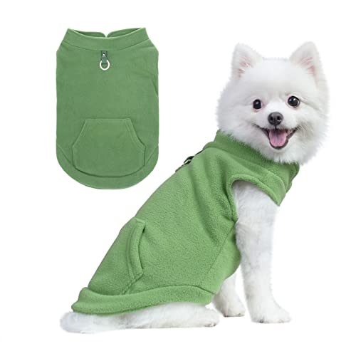 EXPAWLORER Polar Fleece Vest - Dog Clothes, Warm Soft Pullover Sleeveless Dog Jacket with Small Pocket, Cold Winter Coat for Medium Dogs (Green, L)