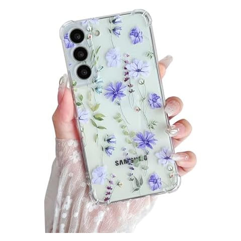 DEFBSC Soft Case Compatible with Samsung Galaxy S22 Plus, Clear Floral Flower Pattern Print Design Flexible TPU Shockproof Cover for Women Girls,Flower Protective Phone Case, Purple Cosmos Cover