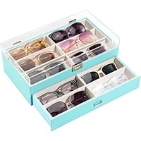 ProCase 12 Slots Acrylic Clear Top Sunglass Organizer, 2 Layers Eyeglasses Case Multi Pairs Storage Eyewear Display Holder with Transparent Lid and Drawer