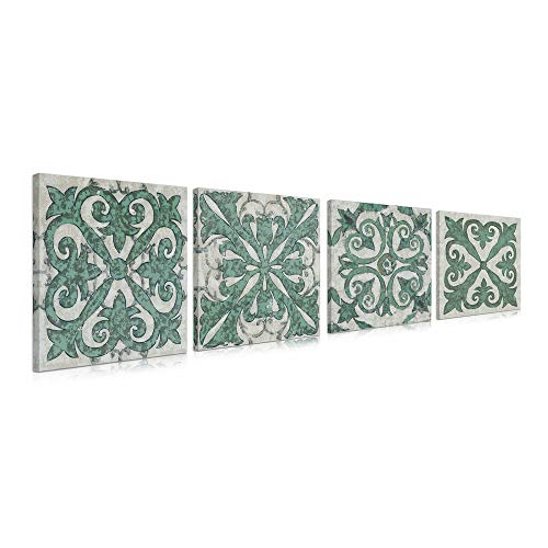 B BLINGBLING Boho Abstract Canvas Wall Decor: Retro Flower Pattern Mandala Canvas Prints Picture Frame Set Wall Decals for Living Room 4 Piece Wall Art 12 x 12 Frame (12